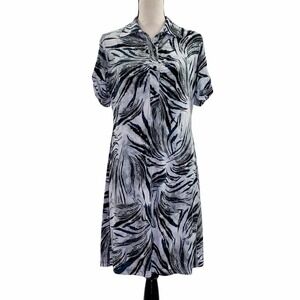 SAINT Tropez West Black & White Palm Tree Print Button Down Mini Shirt Dress